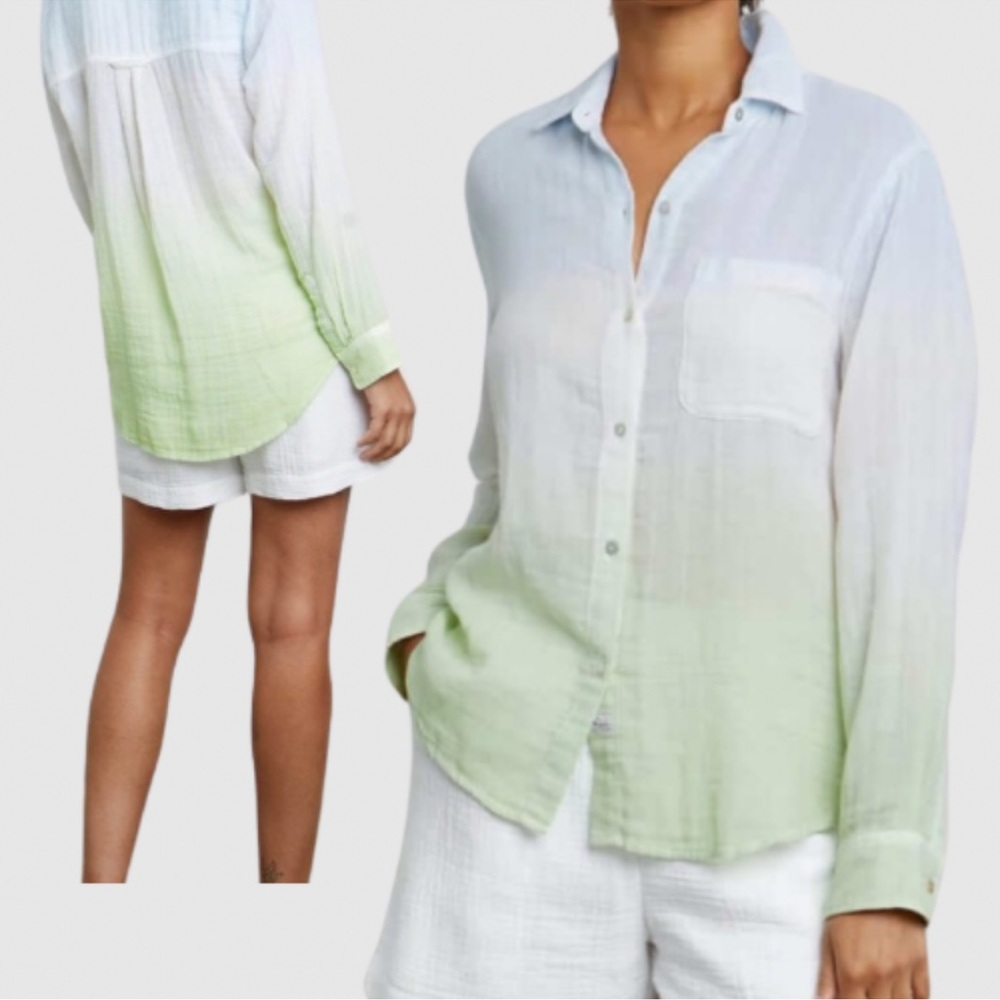 RAILS ELLIS SHIRT IN BLUE MINT DIP DYE COTTON GAUZE